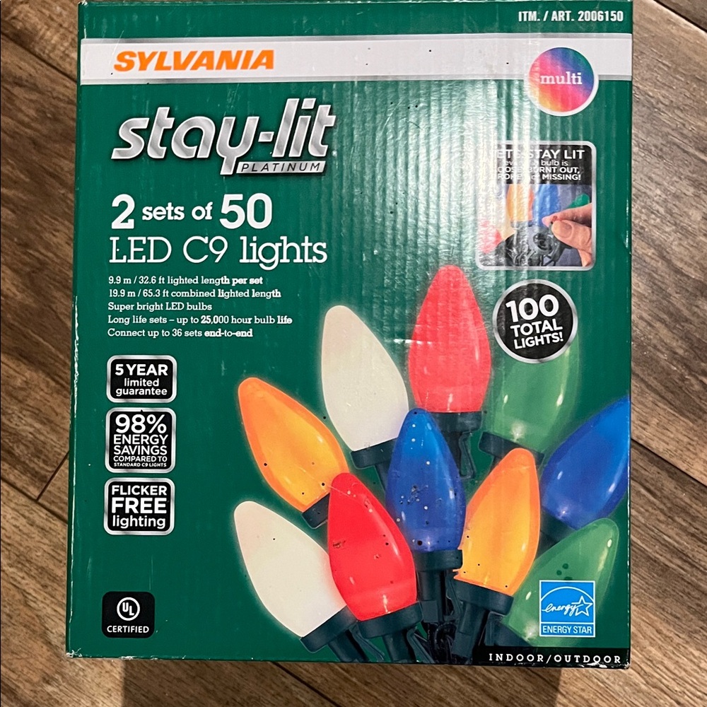 Sylvania Stay-Lit Platinum LED C9 String Lights - Multi-Color